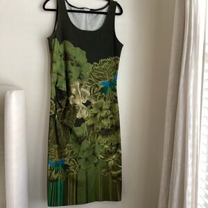 The Kit Green Botanical Floral Tank Midi Dress Sleeveless Sheath Large